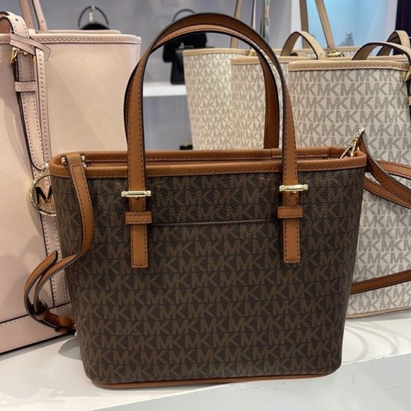 Michael Kors Jet Set Travel XS Carryall Tote Top Zip Tote Brown - Picture 3 of 16